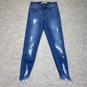 Kancan Womens Blue Distressed Frayed Hem Skinny Jeans Size 24‎